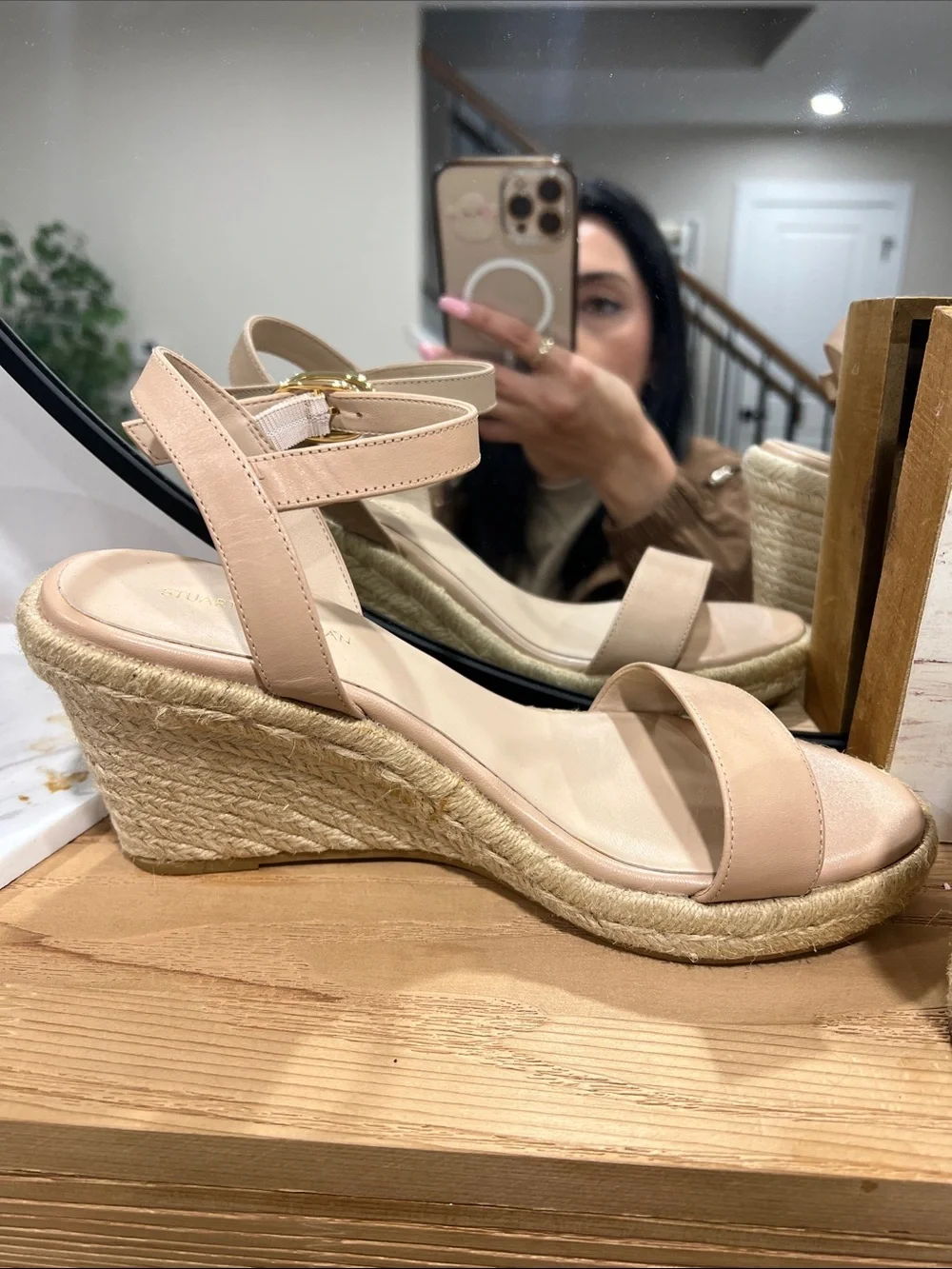 Stuart Weitzman Beige Espadrille Wedge Sandals